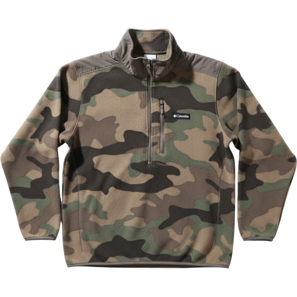 Columbia Sweater Weather Pullover Mens XL Camo Half Zip Brown Green Tan EUC